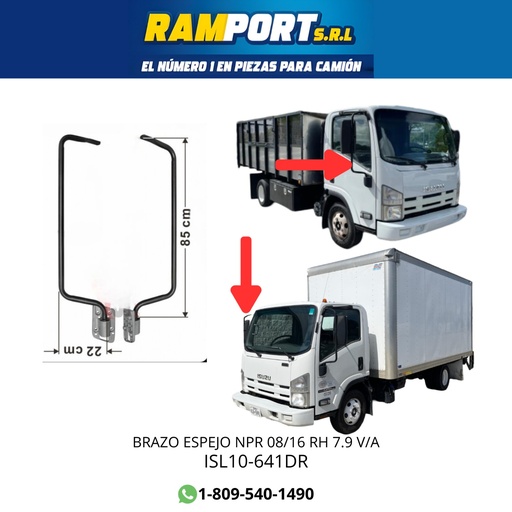[ISL10-641DR] BRAZO LATERAL ISUZU NPR 08/16 RH 7.9 V/A
