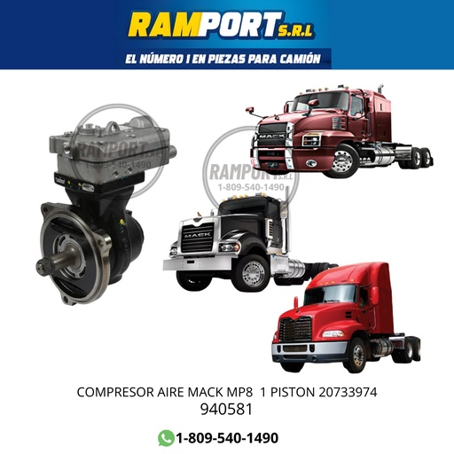 [940581] COMPRESSOR AIRE MACK MP8 1 PISTON 20733974 *