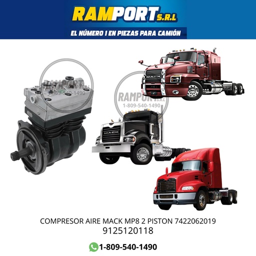 [9125120118] COMPRESSOR AIRE MACK MP8 2 PISTON 7422062019 *